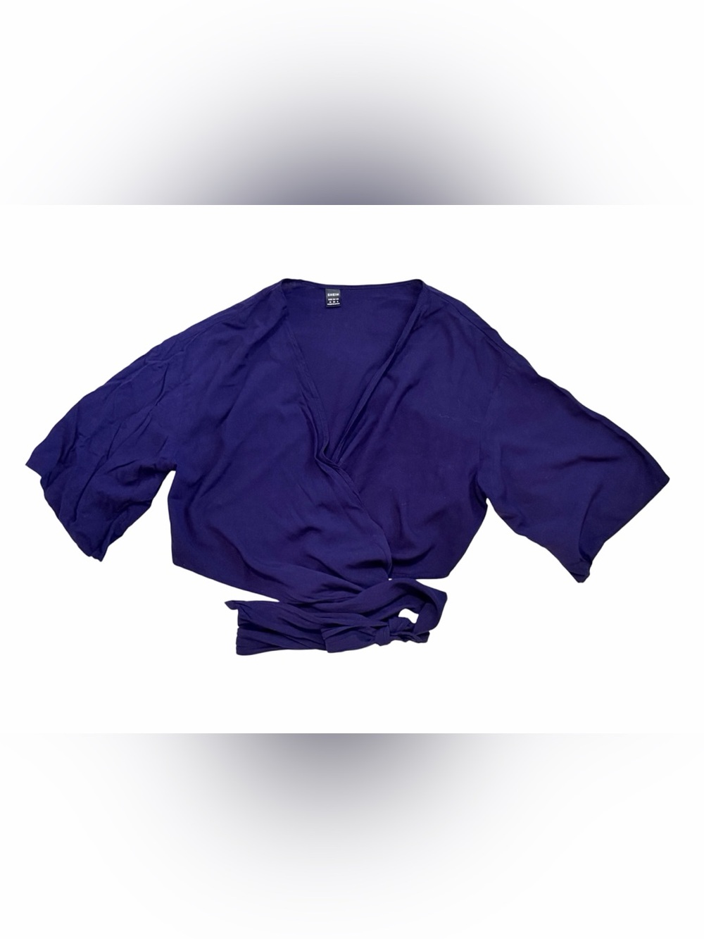 SHEIN Flared Short Sleeved Cropped Criss Cross Wrap Navy Blue Top Size M